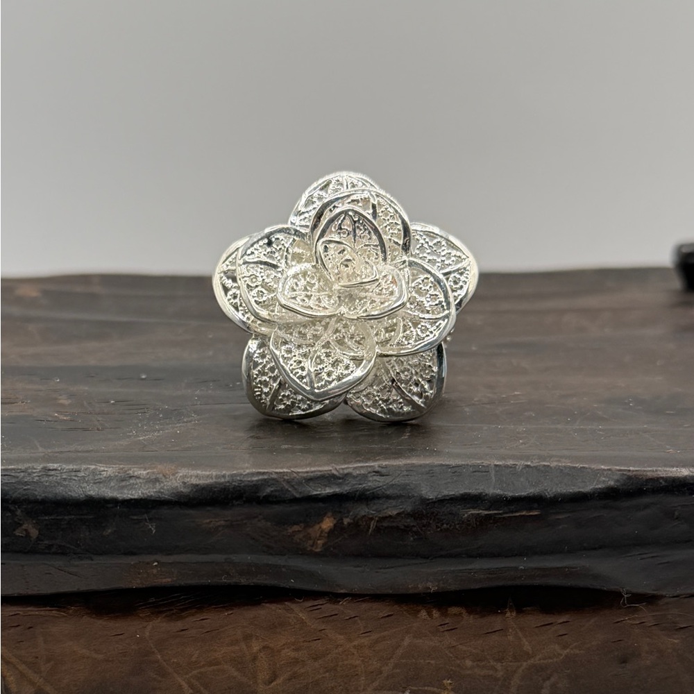 925 Sterling Silver Adjustable Floral Filigree Ring - Picture 8 of 16